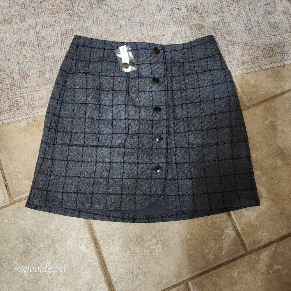 Madewell Womens Gray Windowpane Plaid Wool Blend Mini Skirt NB890 Size 2 NWT
